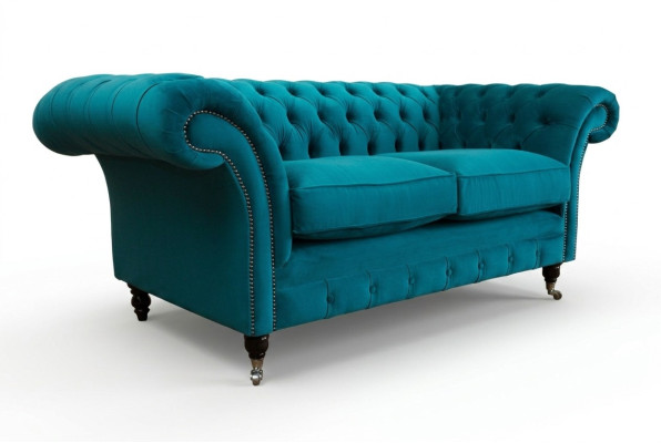 Canapé Chesterfield 2 places Designer Meubles Sofas Ensemble Turquoise Velours Neuf