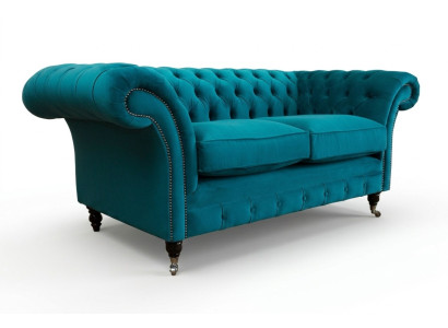 Canapé Chesterfield 2 places Designer Meubles Sofas Ensemble Turquoise Velours Neuf