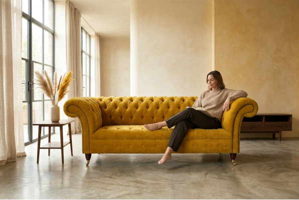 Designer Chesterfield jaune 3 places - canapé de luxe trois places
