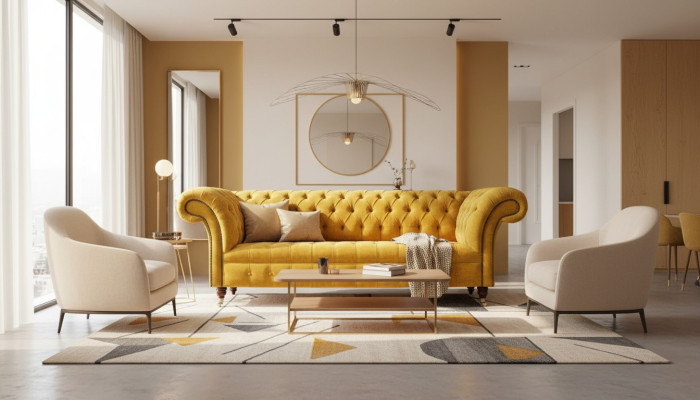 Designer Chesterfield jaune 3 places - canapé de luxe trois places