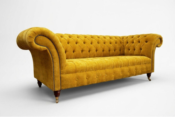 Designer Chesterfield jaune 3 places - canapé de luxe trois places
