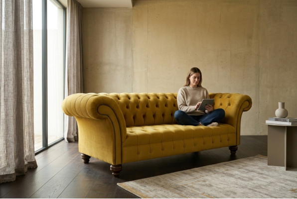 Ensemble de canapé Chesterfield design, ensemble de canapé en velours 4 pièces.