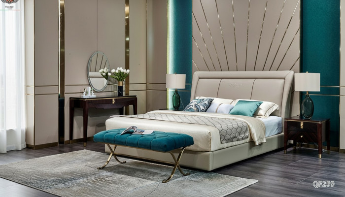 Lit classique 2x Table de chevet 3 pièces. Ensemble de chambre à coucher Lits de luxe neufs