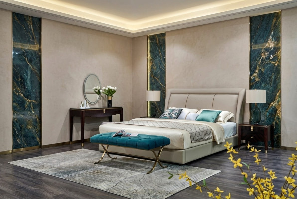 Lits Lits Rembourrage Double Mariage Luxe Cuir Moderne Designer Mobilier de Chambre