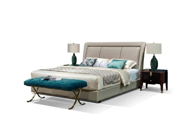 Lits Lits Rembourrage Double Mariage Luxe Cuir Moderne Designer Mobilier de Chambre