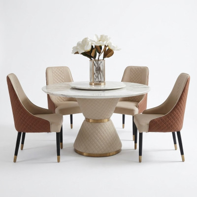 Table de salle à manger ronde + 4 chaises à dossier  5 pièces. Housse de siège ensembles Ess.