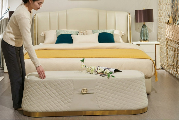Lit Lit rembourré Lit de luxe Design de chambre à coucher Lits Textile Cadre de lit en cuir