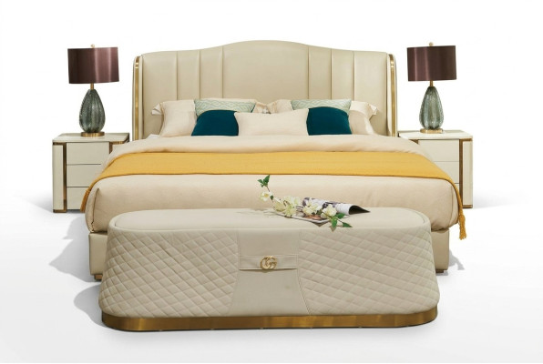 Lit Lit rembourré Lit de luxe Design de chambre à coucher Lits Textile Cadre de lit en cuir