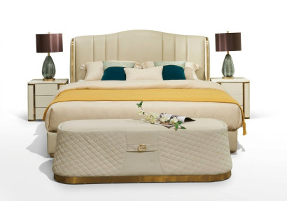 Lit Lit rembourré Lit de luxe Design de chambre à coucher Lits Textile Cadre de lit en cuir