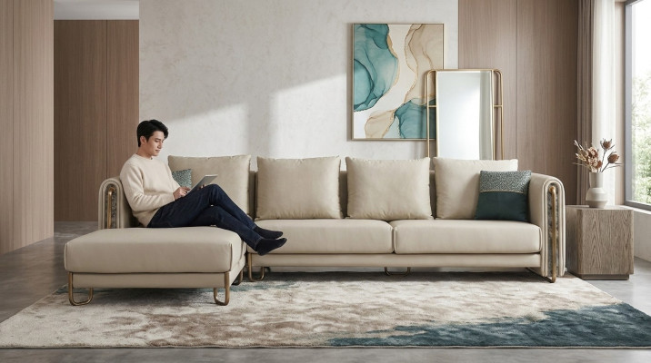 Canapé Canapé Suite Rembourrage paysage de vie Design Canapé d'angle Cuir Forme L