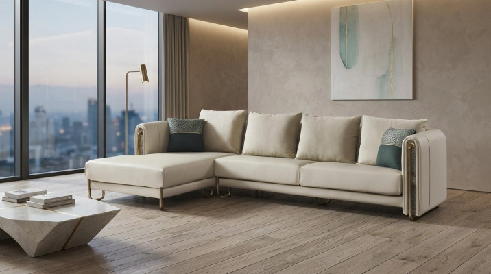 Canapé Canapé Suite Rembourrage paysage de vie Design Canapé d'angle Cuir Forme L