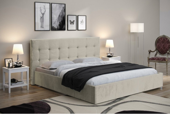 Beige 160x200 lit chambre à coucher lits textile cuir hôtel luxe rembourré grand neuf