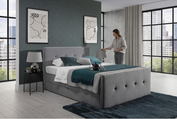 Lit Chesterfield gris moderne de luxe Lits doubles Meubles de chambre
