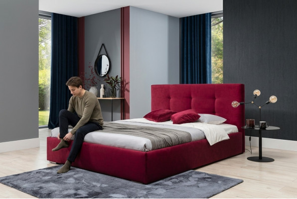 Lit Bordeaux 160x200 Chambre à coucher Lits Tissu Cuir Hôtel Luxe Rembourré Grand