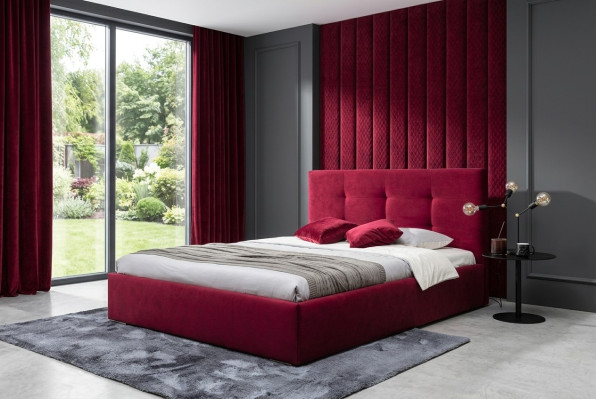 Lit Bordeaux 160x200 Chambre à coucher Lits Tissu Cuir Hôtel Luxe Rembourré Grand