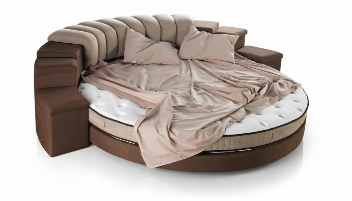 Lit rond design moderne, luxe, rembourrage en tissu de luxe lit rond.
