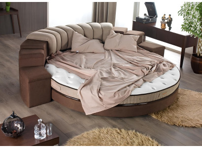 Lit rond design moderne, luxe, rembourrage en tissu de luxe lit rond.
