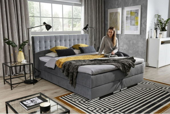 Lit design Chesterfield en textile velours rembourré, lit velours hôtel, lits chambre à coucher neuf.