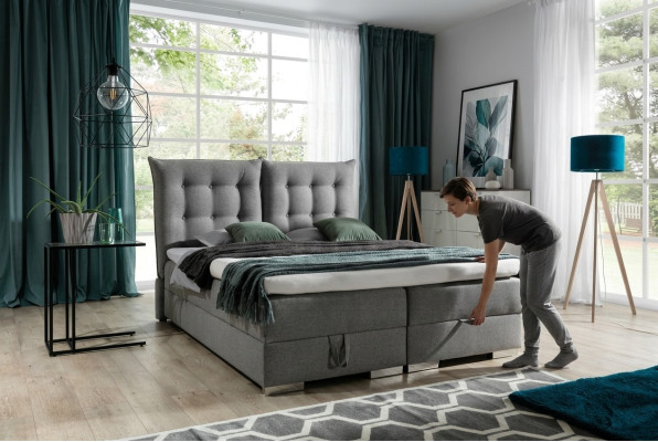 Lit boxspring design classique tapissé lit anglais lit double beige lit.