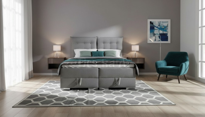 Lit boxspring design classique tapissé lit anglais lit double beige lit.