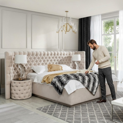 Chesterfield Lit Luxe Chambre Hôtel Décoratif Lits Rembourrés avec Boutons