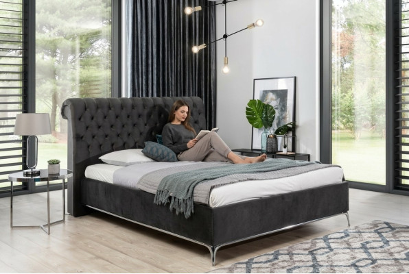 Lit double de luxe Chesterfield noir Designer Meubles de chambre
