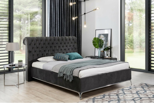 Lit double de luxe Chesterfield noir Designer Meubles de chambre
