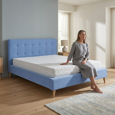 Chesterfield en velours de soie - Lit double design - Lit de luxe design - Double bleu - Neuf