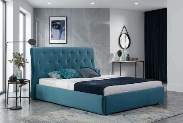 Lit double de luxe design avec coussins 180x200 cm chambre d'hôtel en velours neuf.