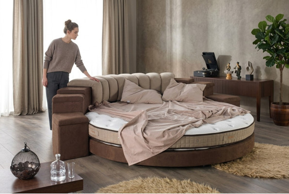 Lit rond Lits de design ronds Textile Double Hôtel de luxe Cadre Chambre de sommeil
