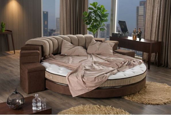 Lit rond Lits de design ronds Textile Double Hôtel de luxe Cadre Chambre de sommeil