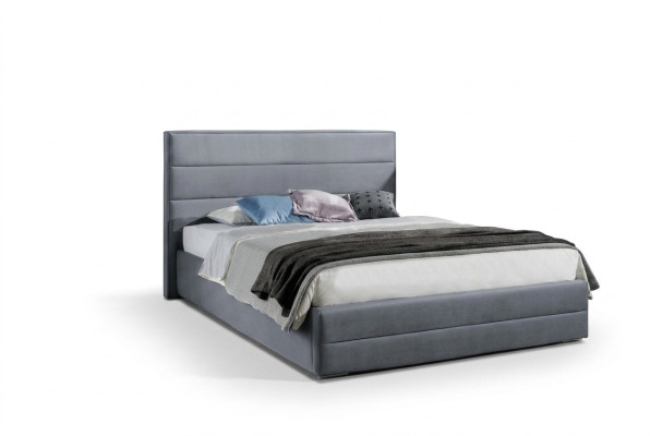 Lit design classique gris en cuir textile pour chambre à coucher, avec rembourrage en cuir, 180x200cm, neuf