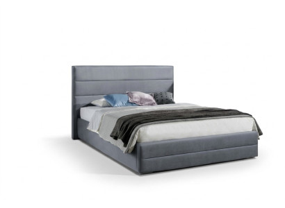 Lit design classique gris en cuir textile pour chambre à coucher, avec rembourrage en cuir, 180x200cm, neuf