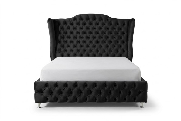 Lit double Chesterfield noir rembourré de luxe pour la chambre à coucher design.