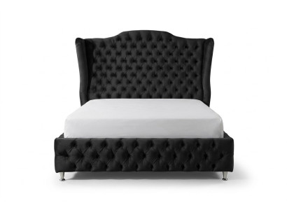 Lit double Chesterfield noir rembourré de luxe pour la chambre à coucher design.