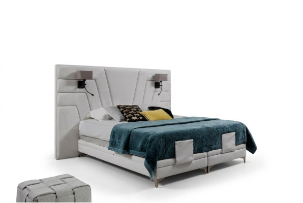 Lit Lits Lit double Chambre Rembourrage en cuir Textile Hôtel + Lampes