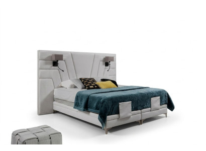 Lit Lits Lit double Chambre Rembourrage en cuir Textile Hôtel + Lampes