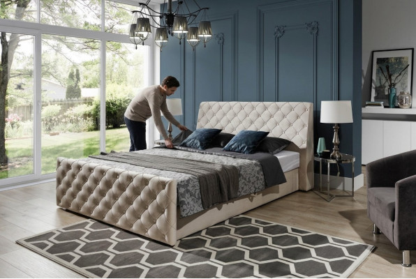 Lit Chesterfield Chambre Lits Textile 200x200cm Velours Grand Hôtel Beige neuf