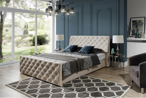 Lit Chesterfield Chambre Lits Textile 200x200cm Velours Grand Hôtel Beige neuf