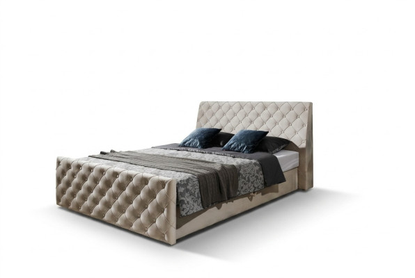 Lit Chesterfield Chambre Lits Textile 200x200cm Velours Grand Hôtel Beige neuf