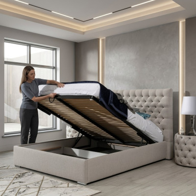 Lit moderne blanc élégant Lit double Chesterfield design Lits rembourrés Lit