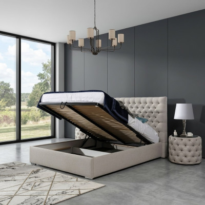 Lit moderne blanc élégant Lit double Chesterfield design Lits rembourrés Lit