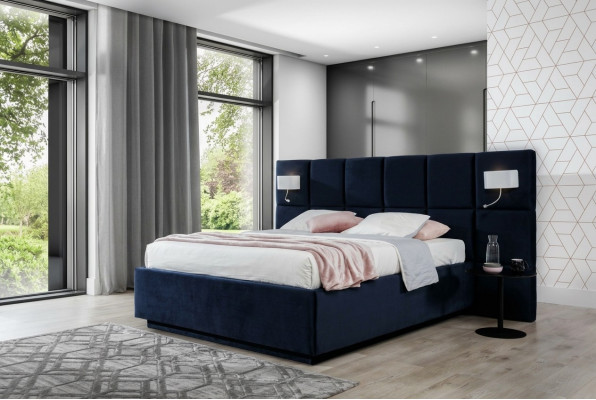 Lit double Lits Chambre de luxe 200x200cm Lit base en tissu Éclairage neuf