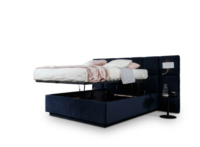 Lit double Lits Chambre de luxe 200x200cm Lit base en tissu Éclairage neuf