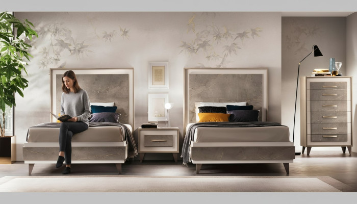 Chambre Ensemble Lit Tables de chevet Commode Style Suite Mobilier italien 4 pièces