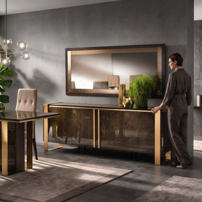 Buffet Buffet Commode Miroir Réel Artisanat Bois Étagère Étagères 2 pièces