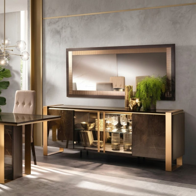 Buffet Buffet Commode Miroir Réel Artisanat Bois Étagère Étagères 2 pièces
