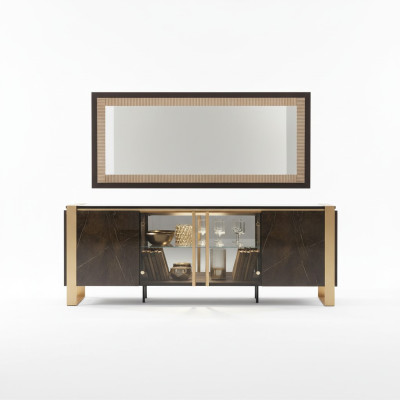 Buffet Buffet Commode Miroir Réel Artisanat Bois Étagère Étagères 2 pièces