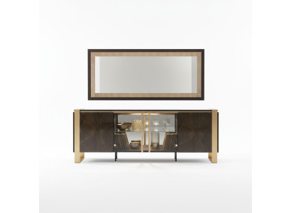 Buffet Buffet Commode Miroir Réel Artisanat Bois Étagère Étagères 2 pièces