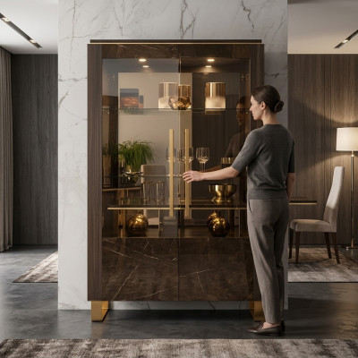 Vitrine en verre Vitrine Vitrines Armoire de luxe Style bois Étagères en verre Armoires